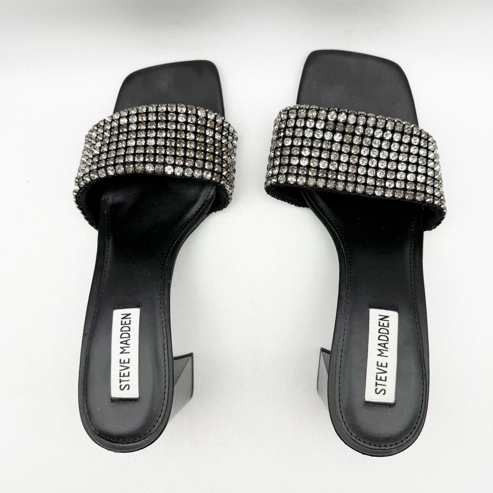 Steve Madden Womens Laney Heel Sandals US 9.5 M Black Crystals Detail NWOB