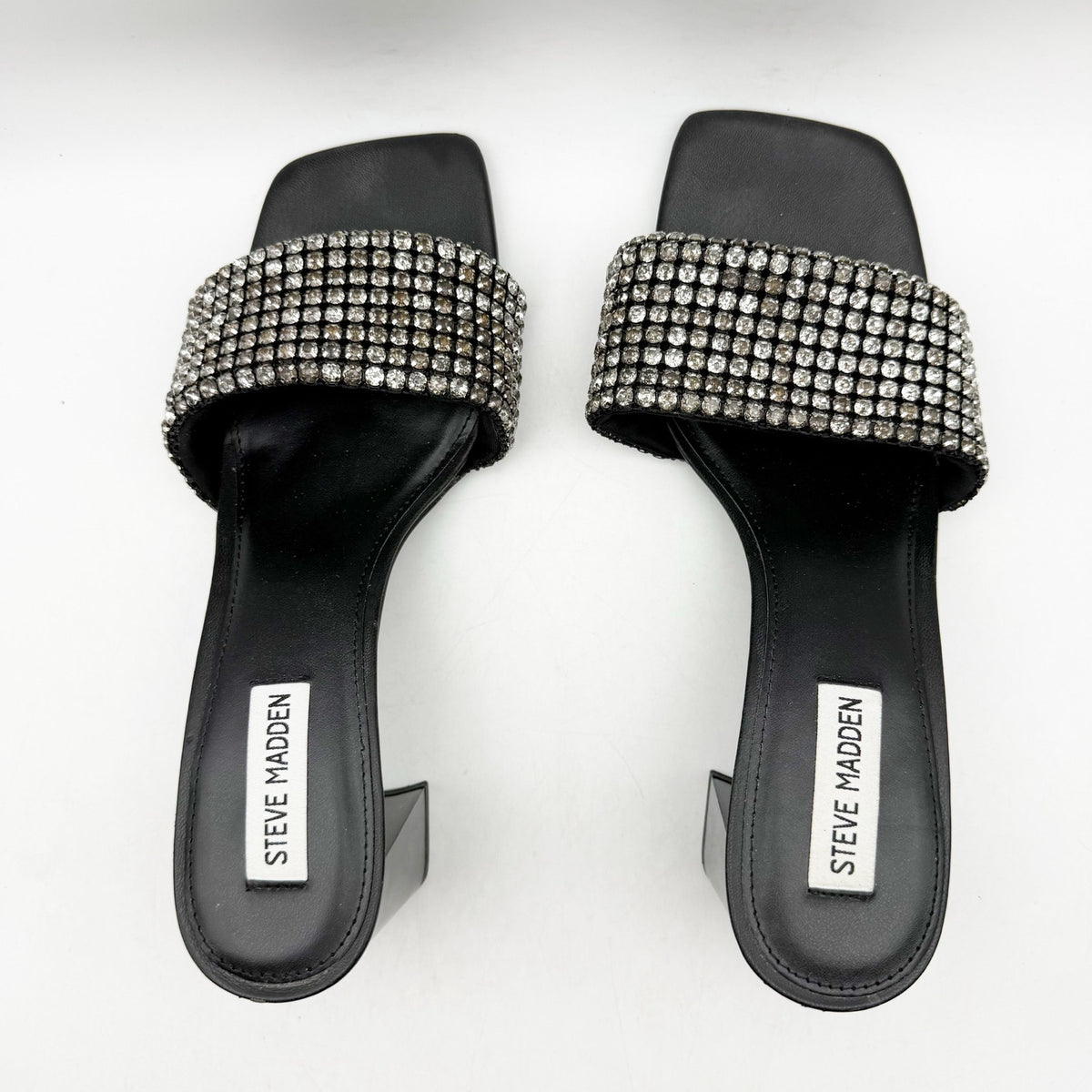 Steve Madden Womens Laney Heel Sandals Size 9.5 M Black Crystals Detail NWOB