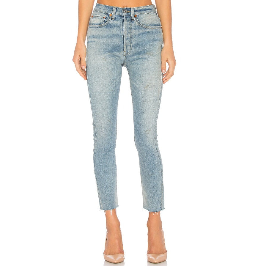 RE/DONE Originals Womens High Rise Ankle Crop Jeans SIZE 25 Super Light Blue NWT