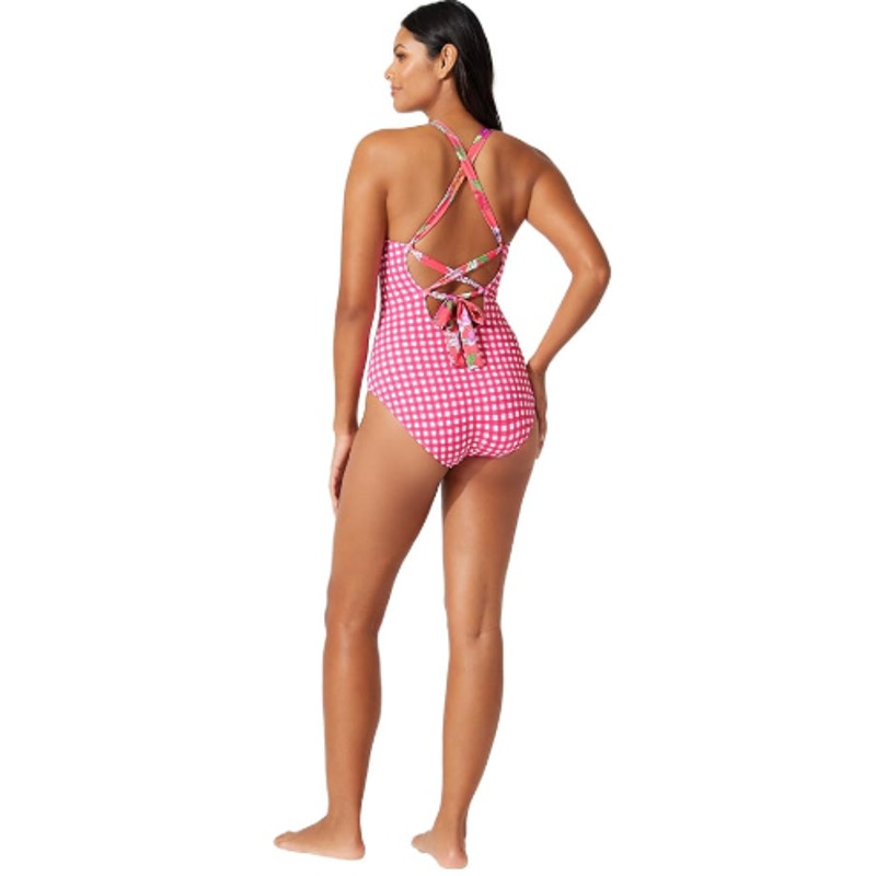 TOMMY BAHAMA Summer Reversible One Piece Swimsuit Size 12 Pink White Floral NWT