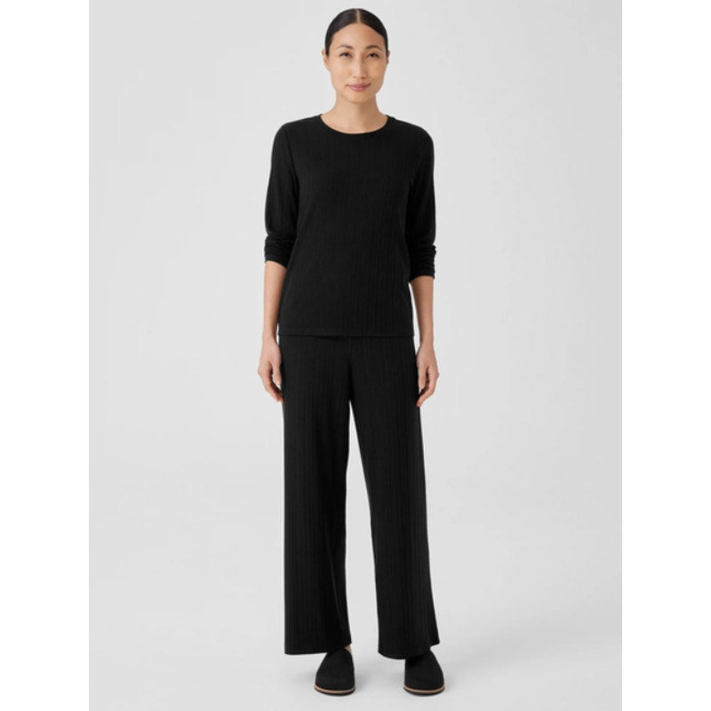 EILEEN FISHER Women's Rib Knit Wide Leg Pants Medium Black Textured NWT