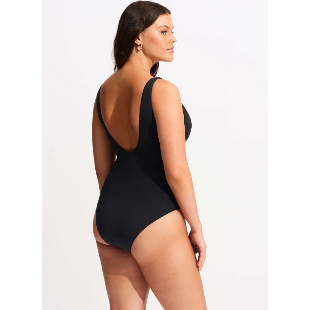 SEAFOLLY COLLECTIVE Women's V Neck One Piece Swimsuit Size 6 Black NWT