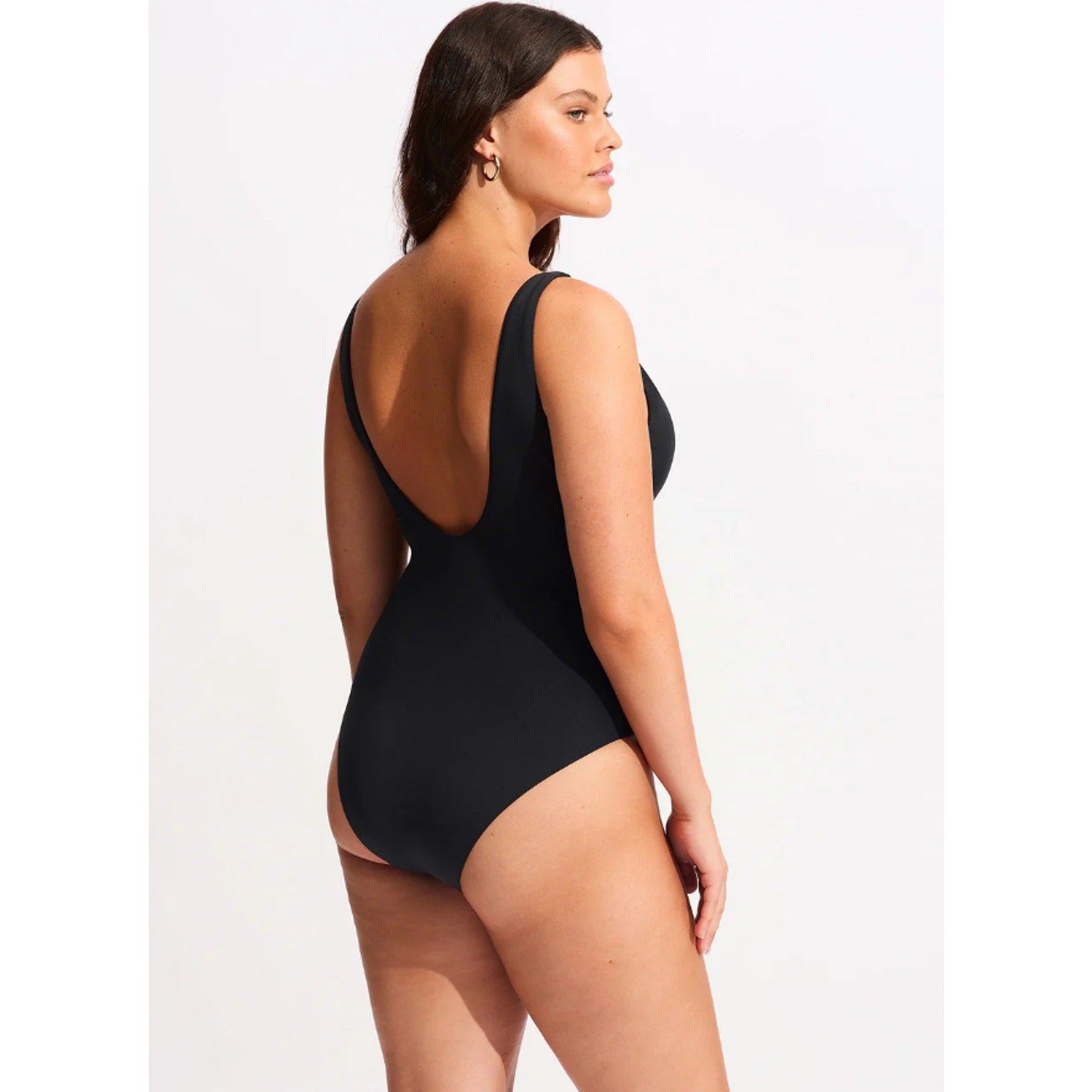 SEAFOLLY COLLECTIVE Women's V Neck One Piece Swimsuit Size 6 Black NWT