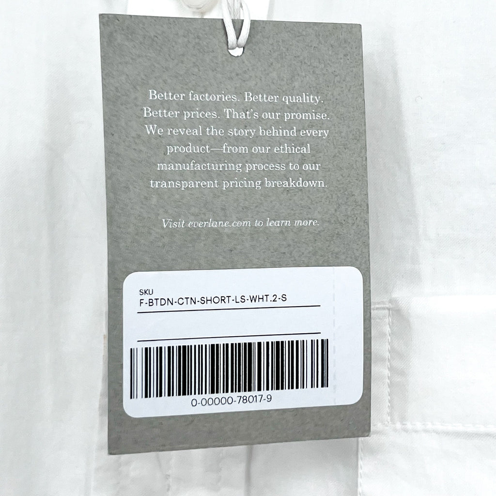 EVERLANE Women's The Way-Short Shirt in Silky Cotton Small White Long Sleeve NWT