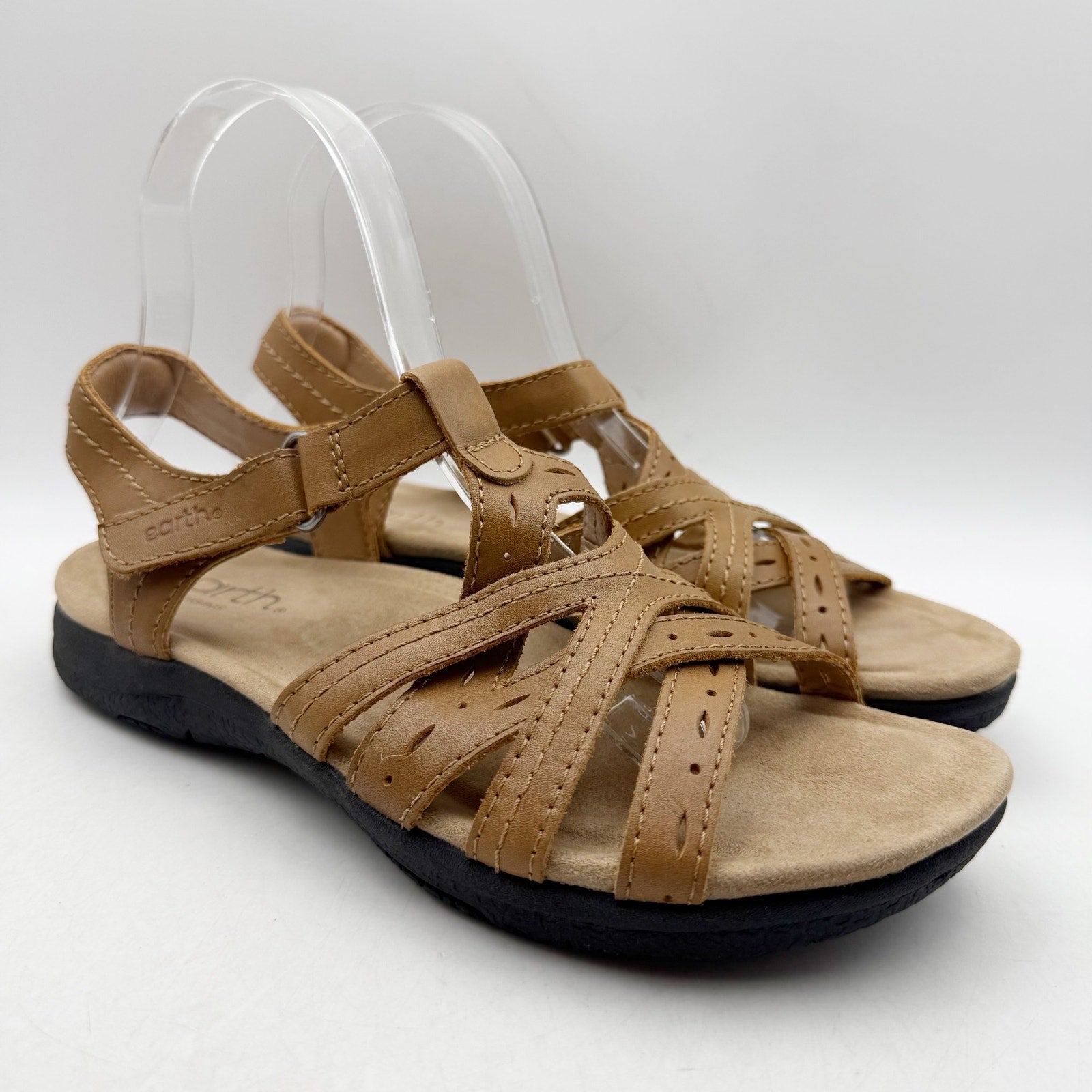Earth Origins Womens Sellie Sandals Size 7 Brown Leather Criss Cross NWOB