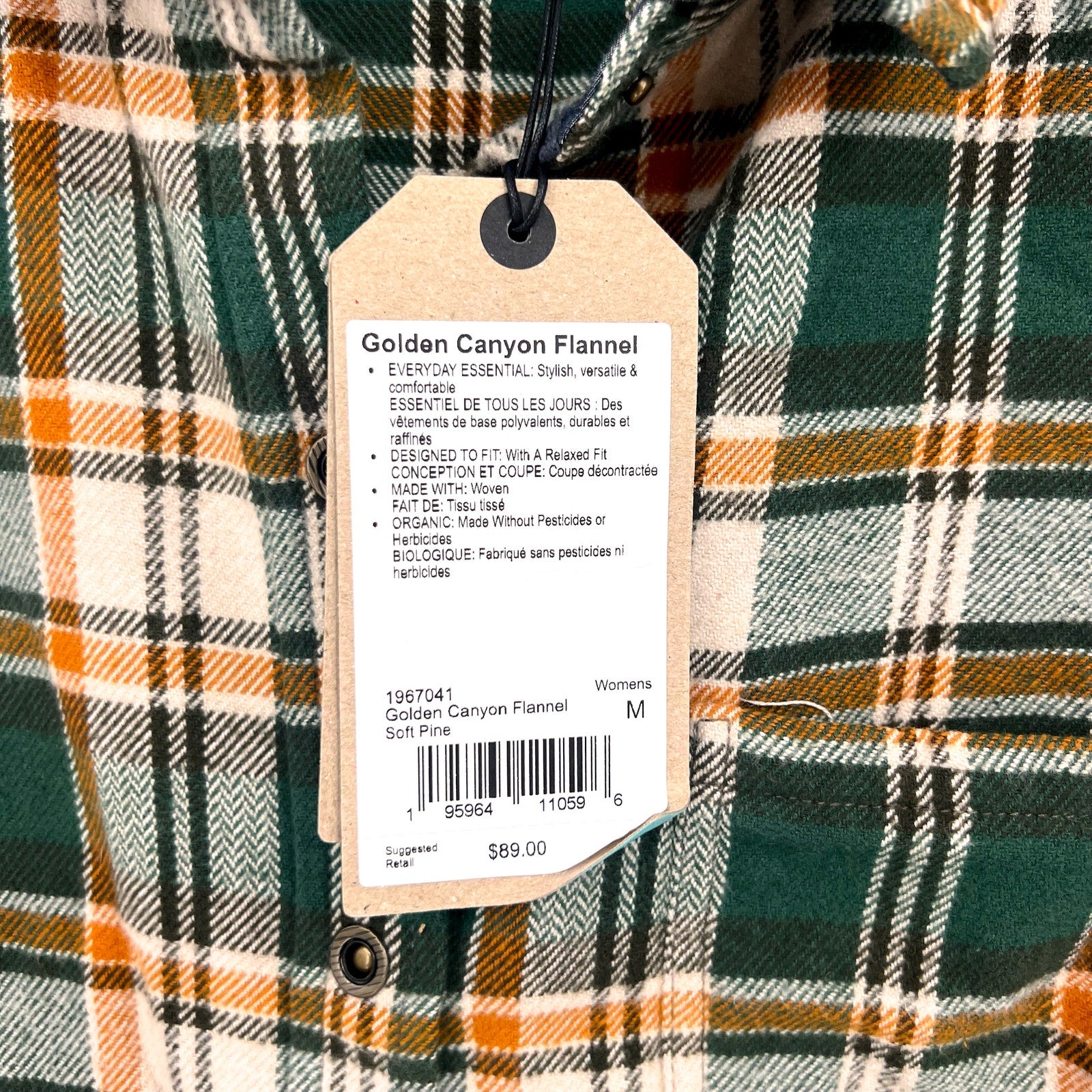 PRANA Women's Golden Canyon Flannel Shirt Medium Soft Pine Green Plaid NWT