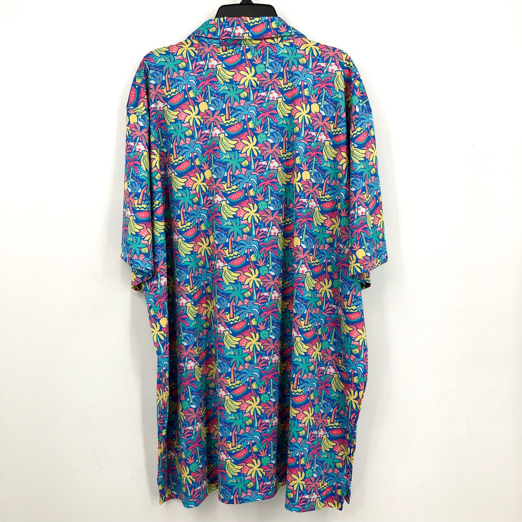 CHUBBIES Mens Performance Polo Shirt XXL Blue Tropical Bunch Short Sleeve NWT