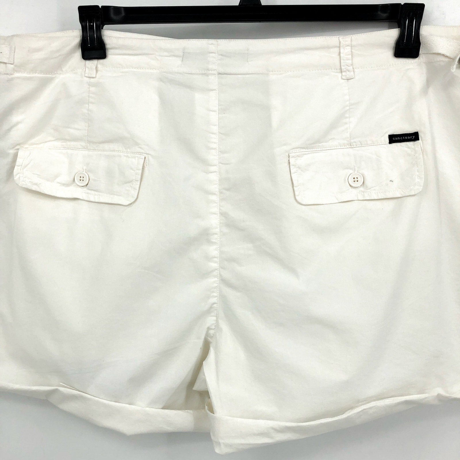 SANCTUARY Standard Cargo Shorts Womens 24W White Roll Cuff Patch Pocket NWT