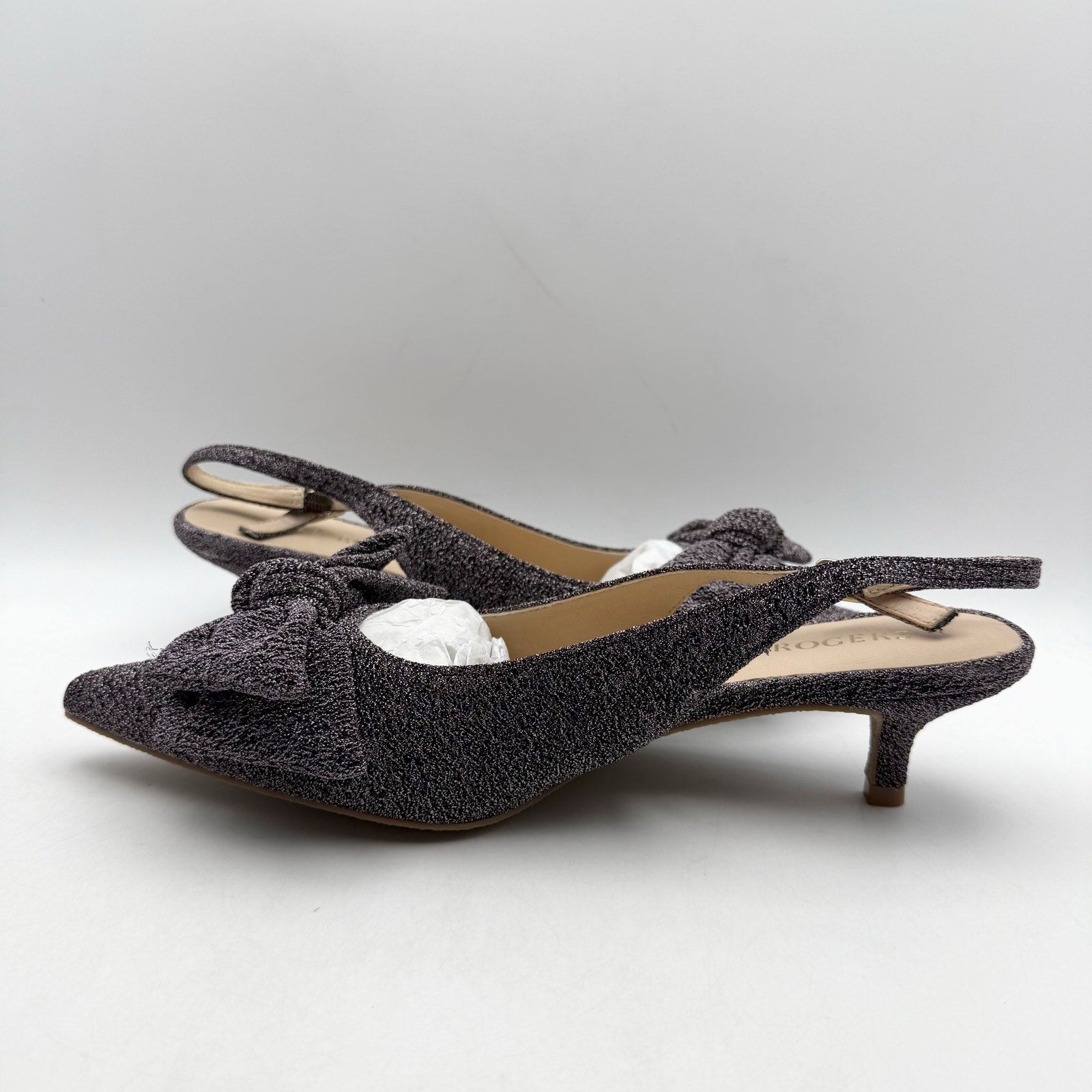 Jack Rogers Womens Debra Kitten Heels US 10 M Dark Gray Sparkle Slingback NIB