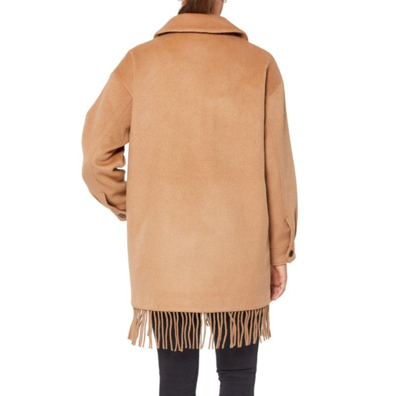 SANCTUARY Womens Fringe Wool Blend Coat Small Tan Camel Wool Blend NWT