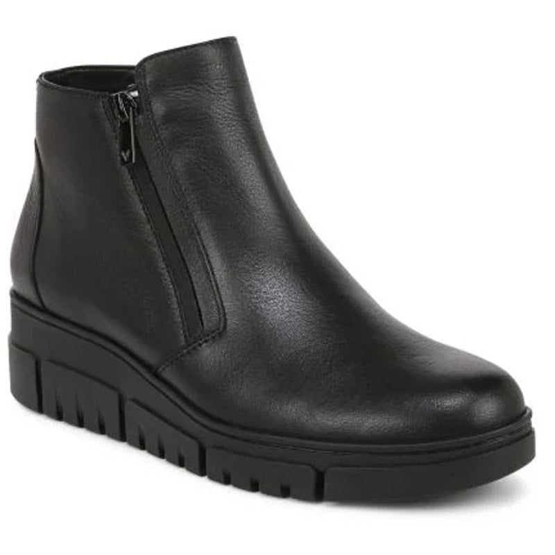Vionic Womens Uptown Sur Ankle Boots Size 7 EU 37 Black Leather Wedge NIB