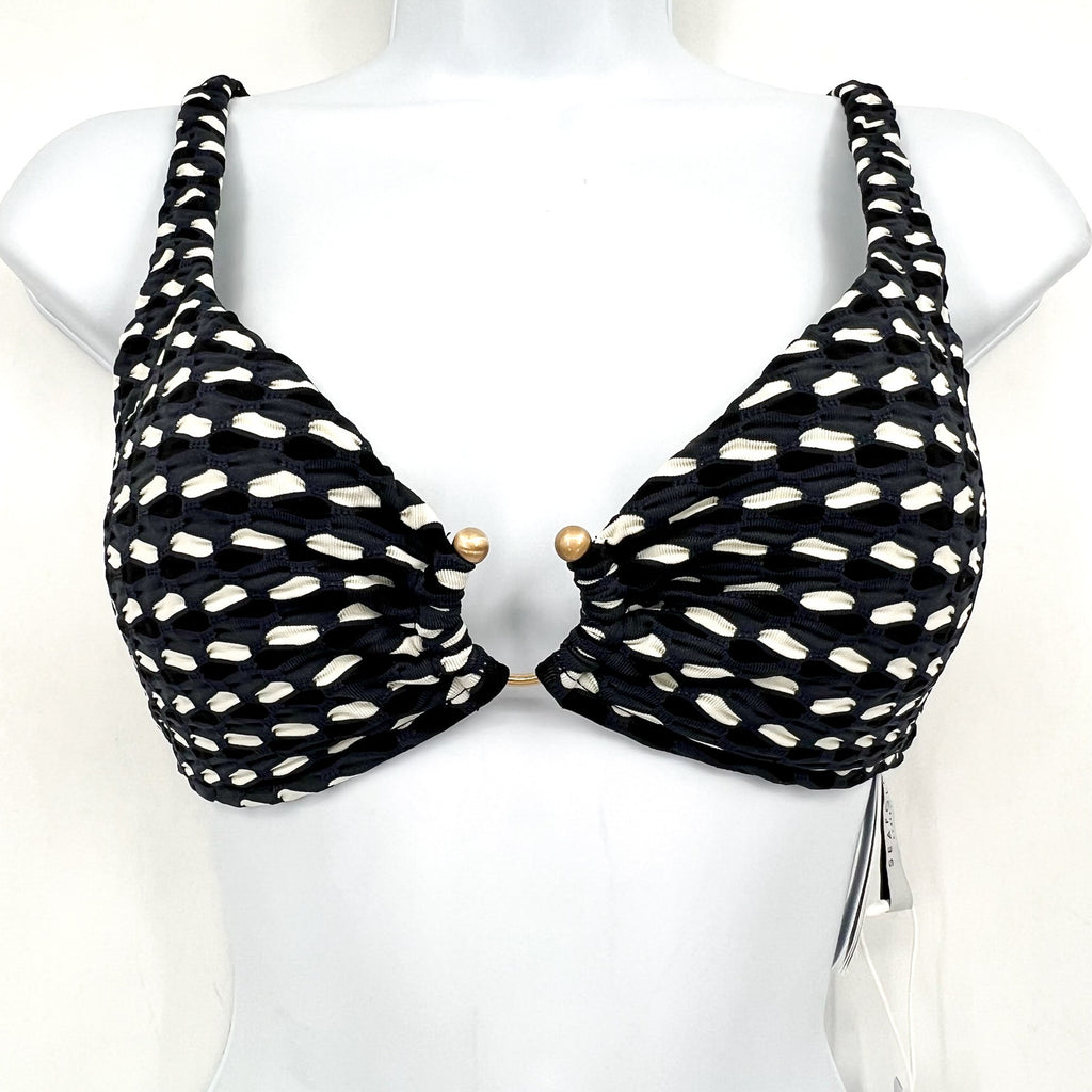 SEAFOLLY Women's Mala Ring Front Tank Bikini Top Size 6  Black Printed NWT