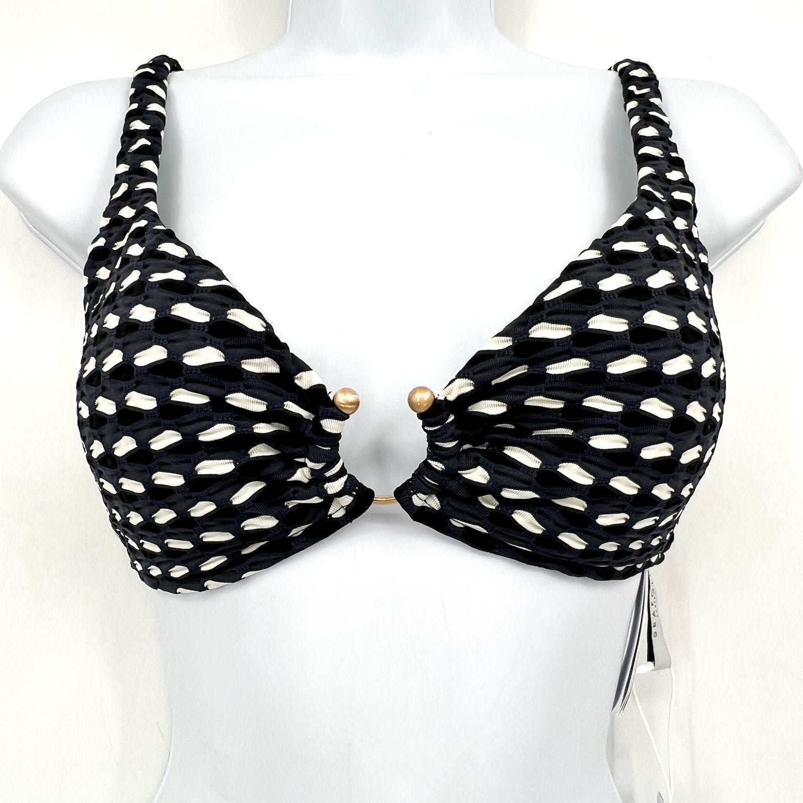 SEAFOLLY Women's Mala Ring Front Tank Bikini Top Size 6  Black Printed NWT