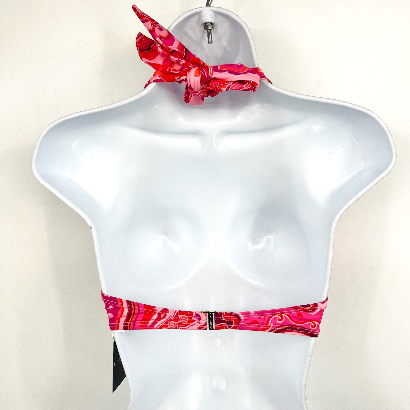 LAUREN RALPH LAUREN Provence Paisley Bikini Top Size 4 Pink Tie Front Halter NWT
