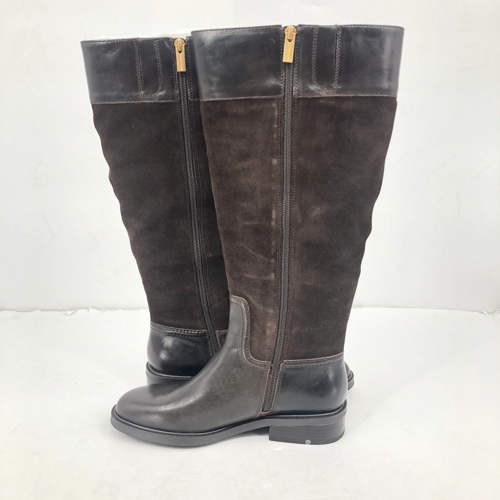 Vince Camuto Womens Andalian Riding Boots 7.5 Brown Leather Suede WIDE CALF NIB