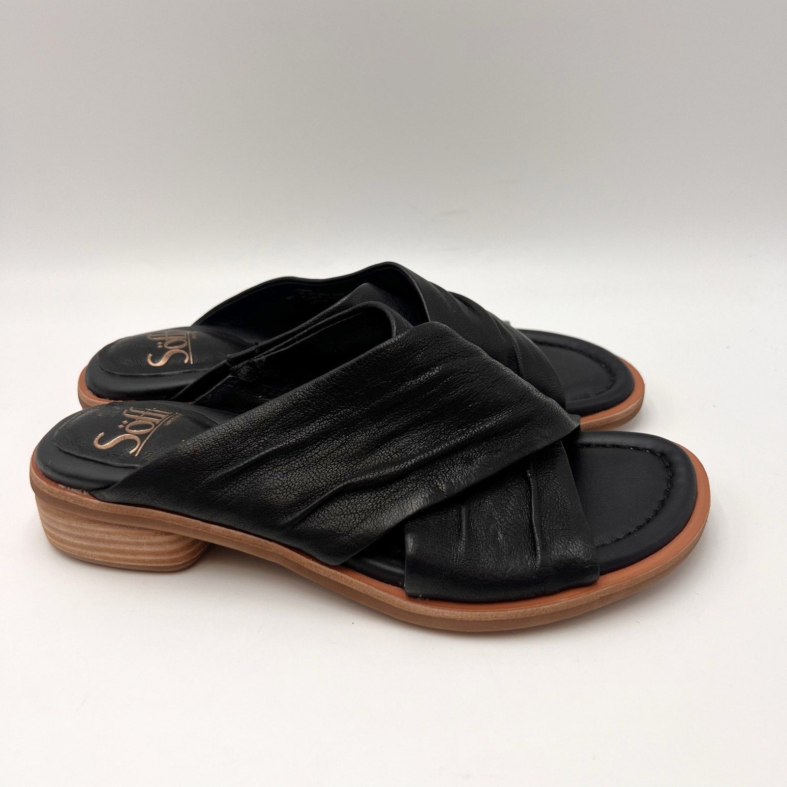 Sofft Womens Fallon Slide Sandals Size 6 M Black Leather Slip On NWOB