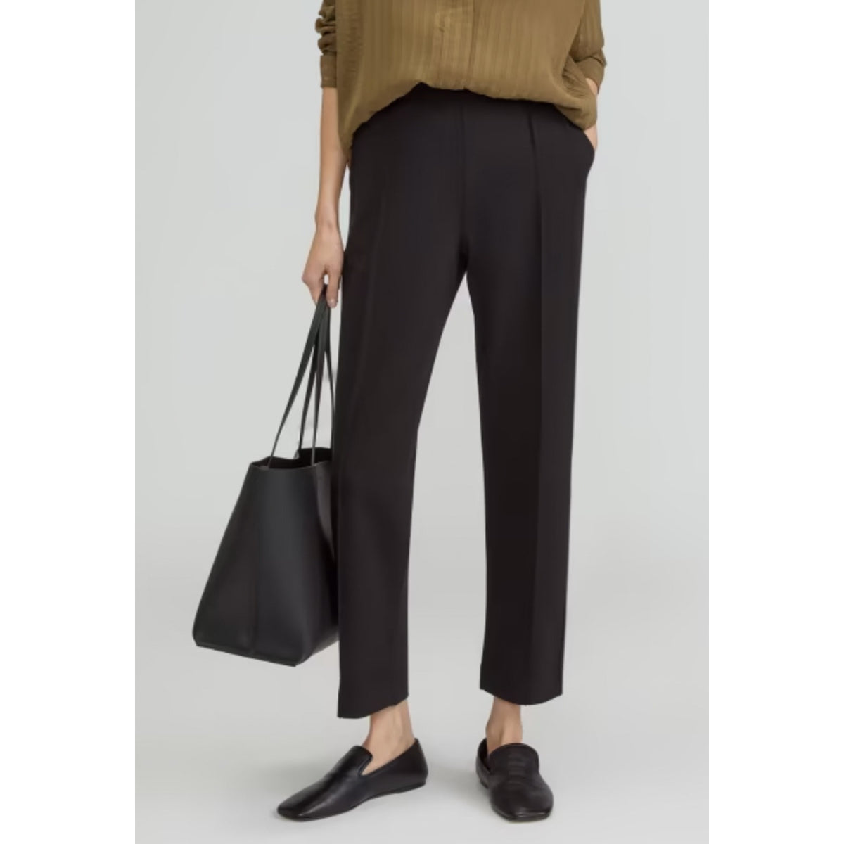 Everlane Womens The Dream Pant Small Black Knit Pull On Taper Slim Fit Ankle NWT