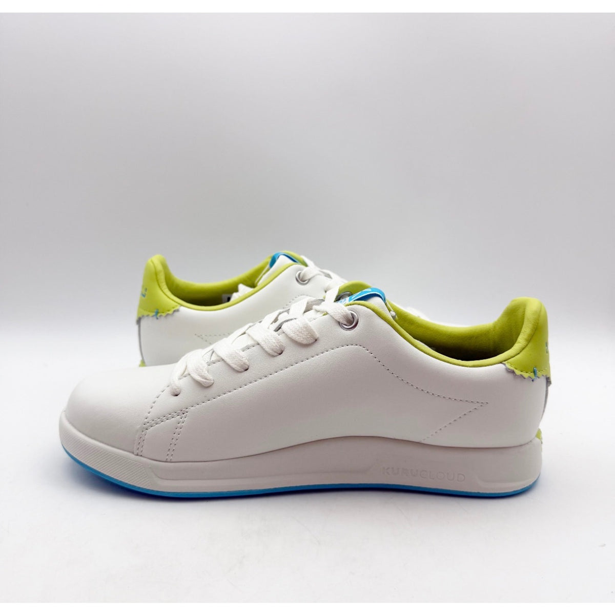 Kuru Womens Roam Court Shoes Size 7 Bright White Pale Lime Leather Sneakers NWOB