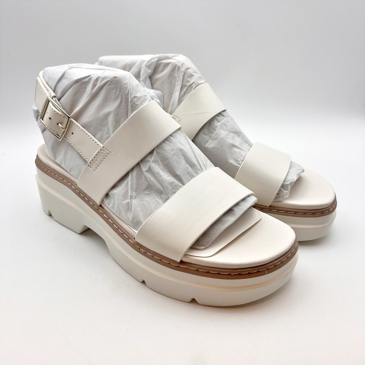 Naturalizer Womens Darry-Sling Sandals Size 9 White Leather Lug Sole NIB