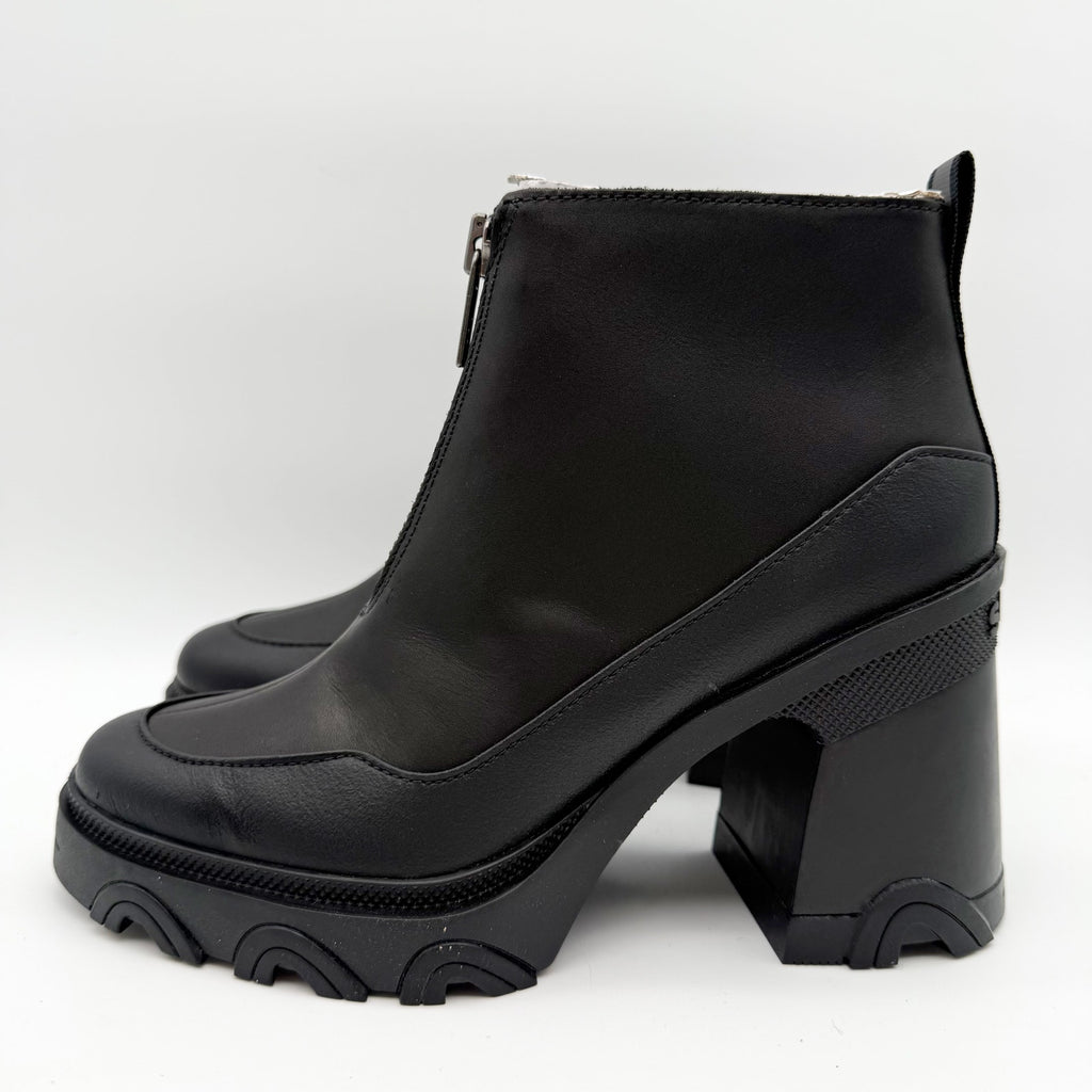 SOREL Womens Brex Heel Zip Bootie US 7 EU 38 Black Leather Waterproof NIB