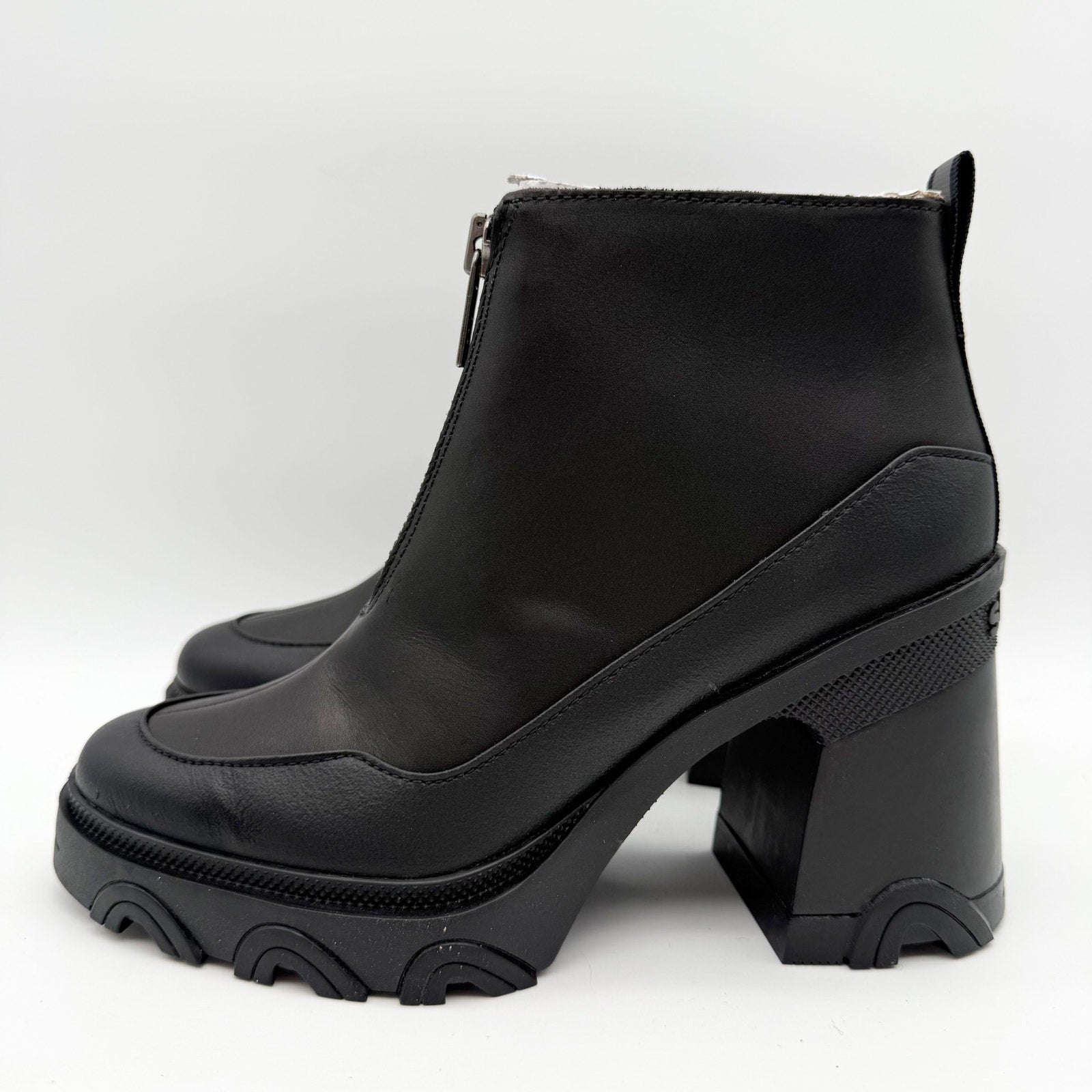 SOREL Womens Brex Heel Zip Bootie US 7 EU 38 Black Leather Waterproof NIB