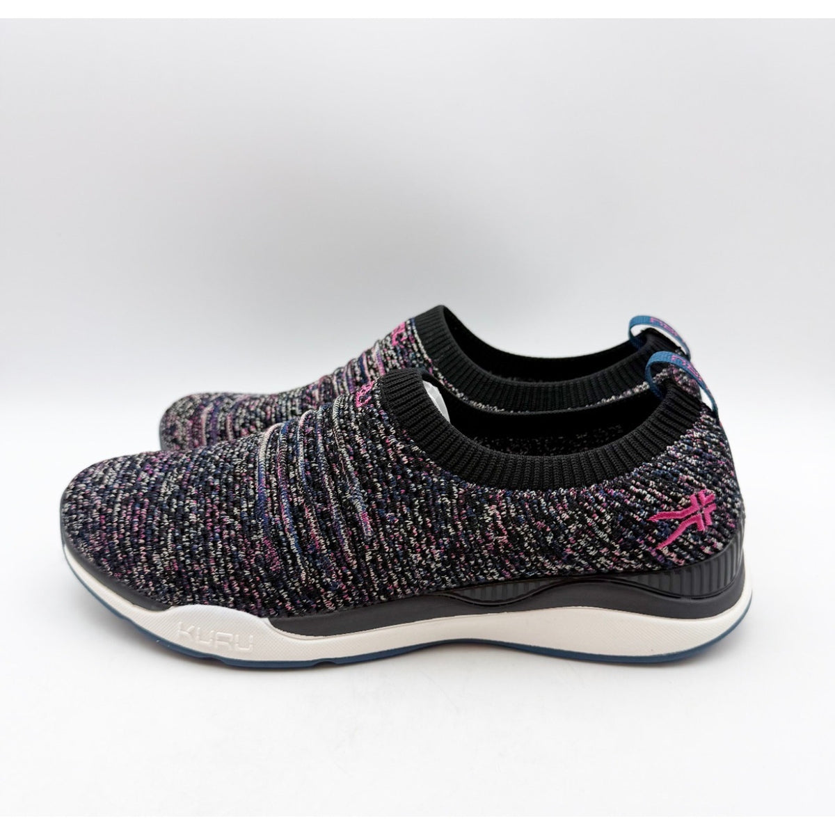 Kuru Womens Stride Casual Sneakers Size 8 Jet Black Confetti Knit Slip On NWOB