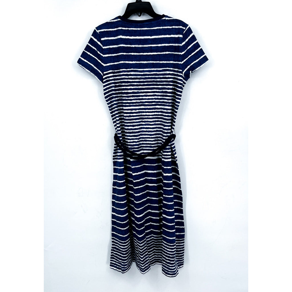 TOMMY BAHAMA Coastal Chalet Midi Dress Small Blue White Stripe Belt Knit NWT