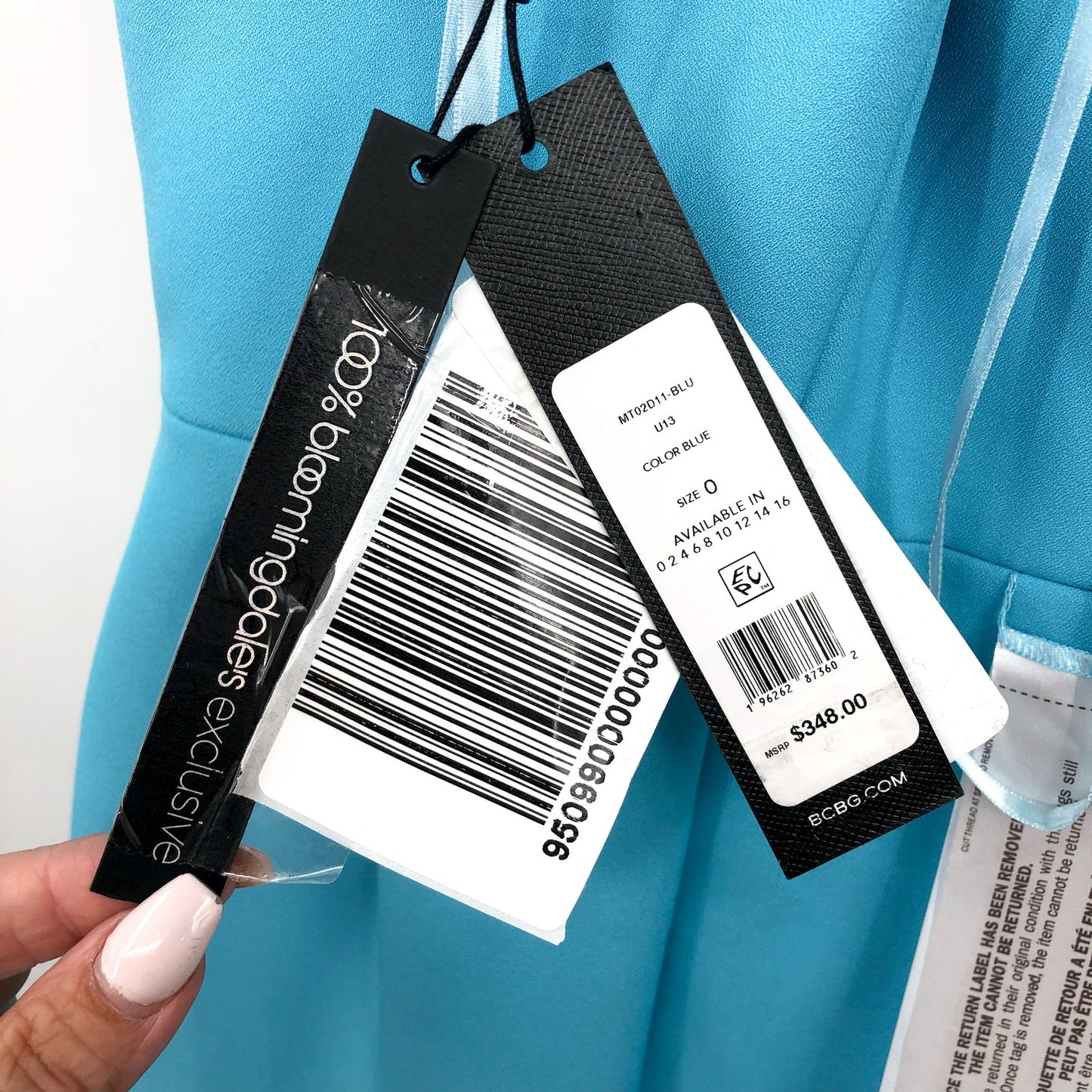 BCBGMAXAZRIA Womens Strapless Crepe Dress Size 0 Blue Split Neck Formal Gown NWT