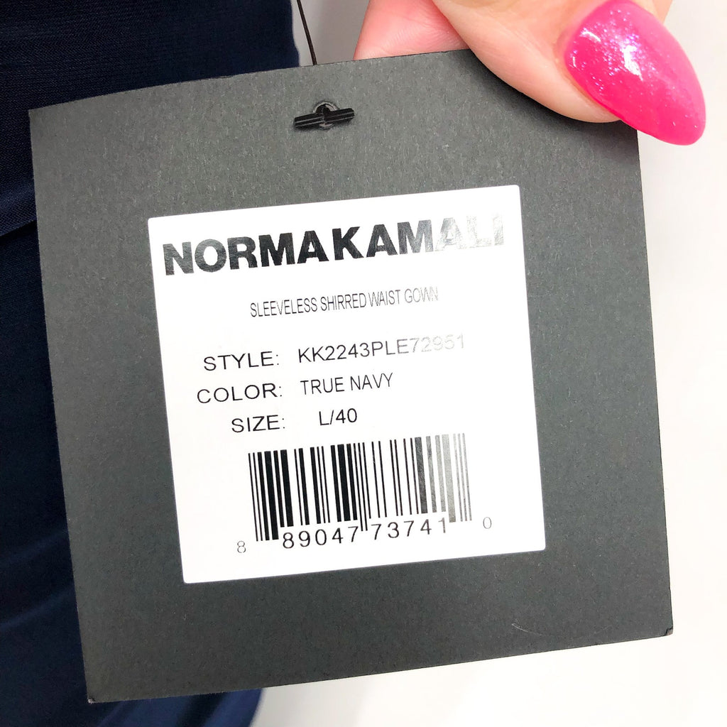NORMA KAMALI Women's Sleeveless Shirred Waist Gown Large/40 Blue True Navy NWT