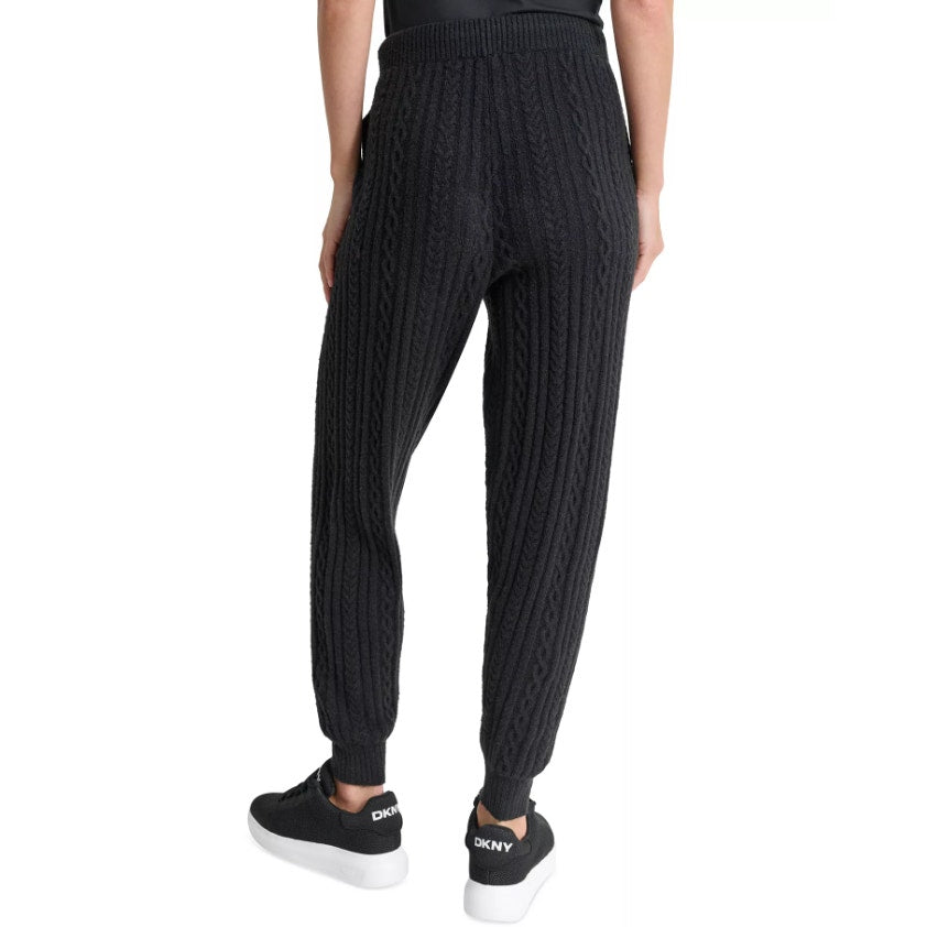DKNY Womns Cozy Cable Sweater Knit Jogger Large Black Drawstring NWT