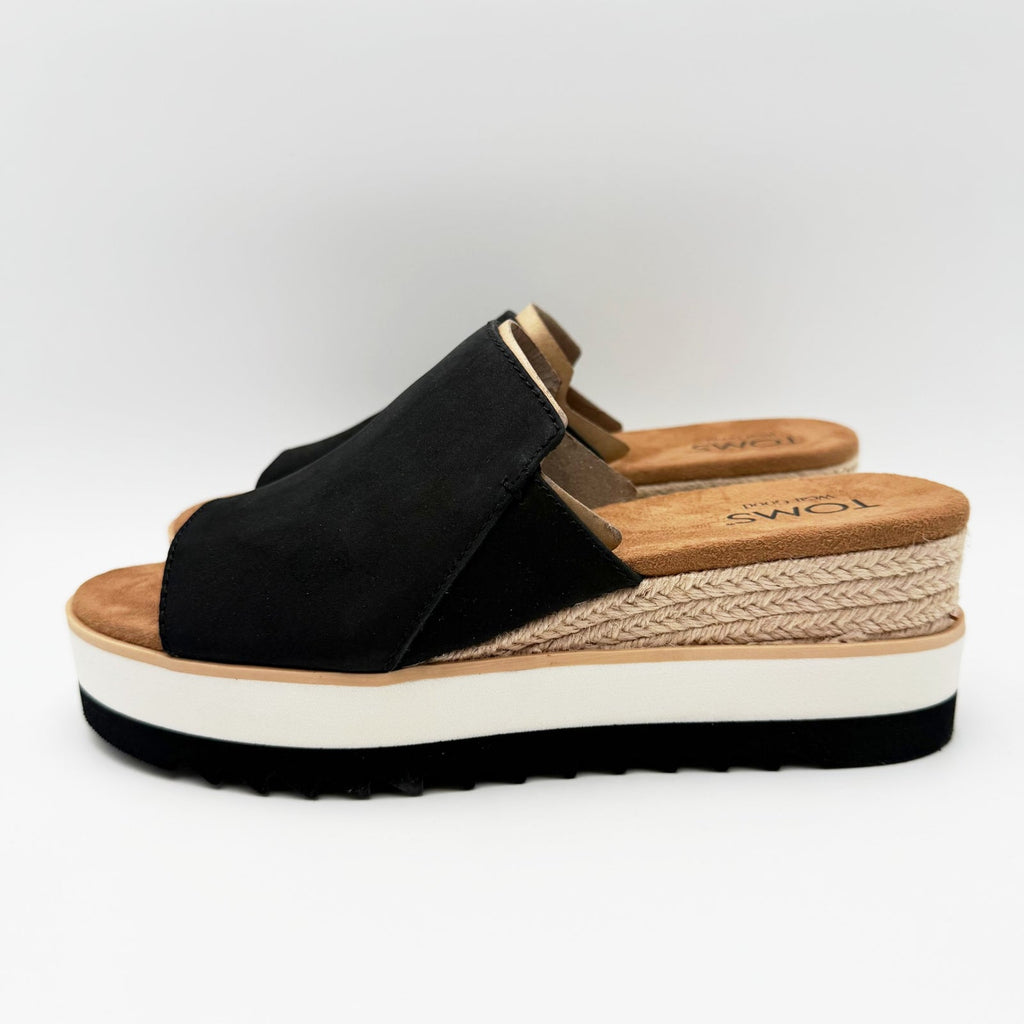 TOMS Womens Diana Mule Platform Wedge Sandals Size 7.5 EU 38 Black Leather NIB