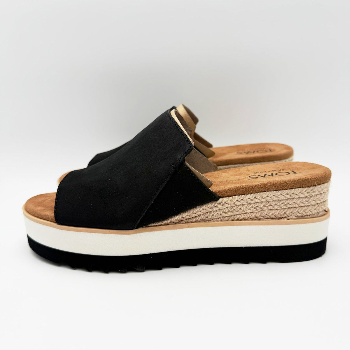 TOMS Womens Diana Mule Platform Wedge Sandals Size 7.5 EU 38 Black Leather NIB