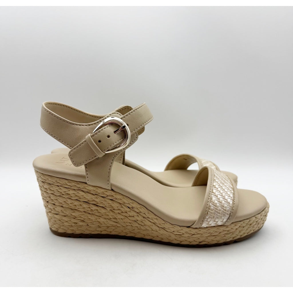 Naturalizer Women's Stella 2 Espadrille Wedge Sandals Size 8 M Beige Leather NIB