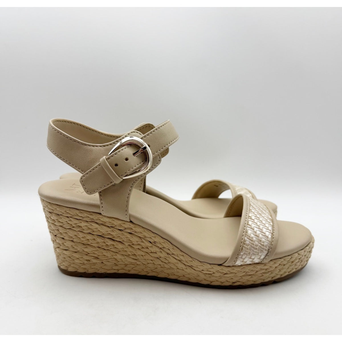 Naturalizer Women's Stella 2 Espadrille Wedge Sandals Size 8 M Beige Leather NIB