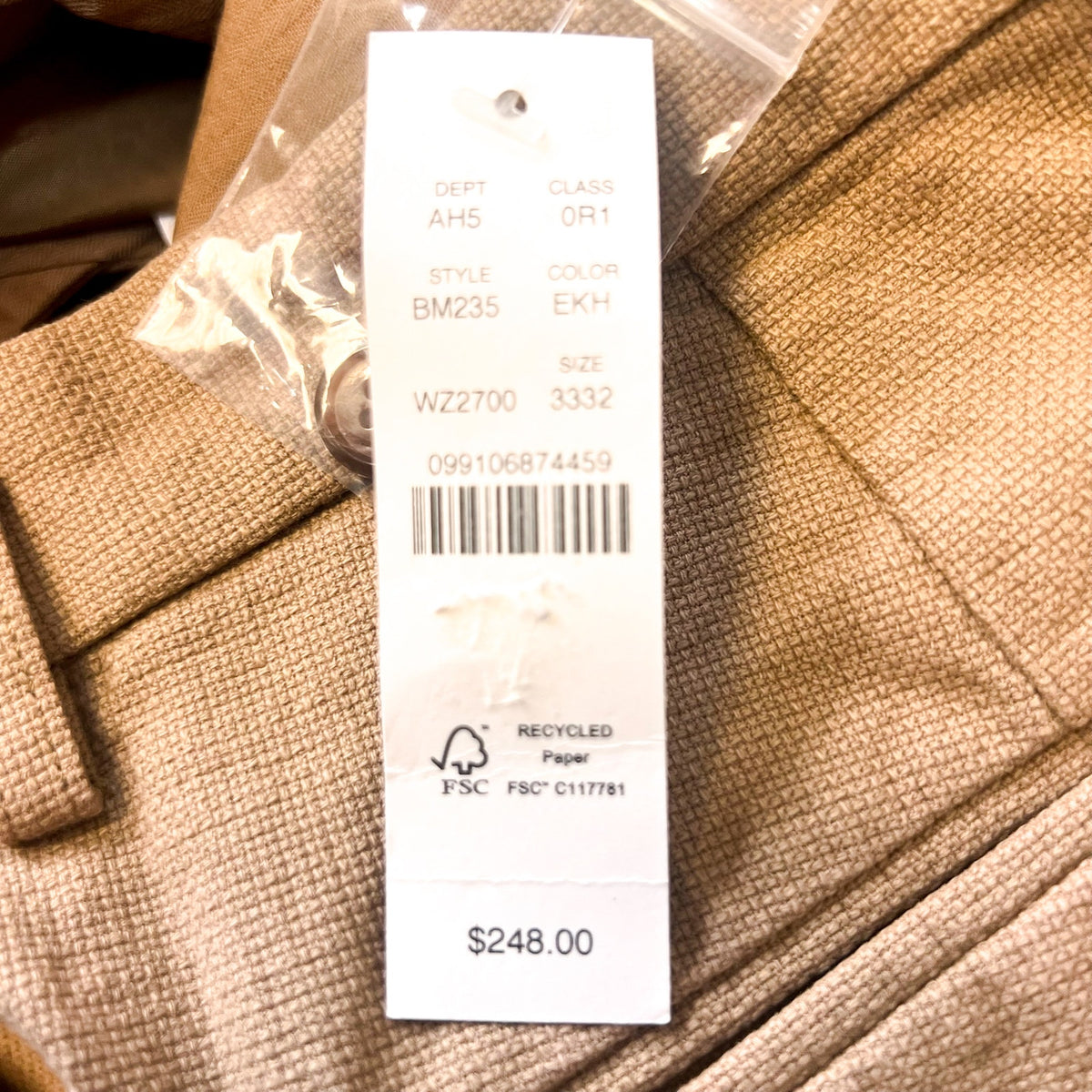 J.CREW Mens Kenmare Relaxed-fit Suit Pants 33x32 Tan Basketweave BM235 NWT