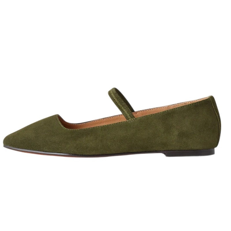 Madewell Womens Greta Elastic Mary Jane Flats Size 7.5 M Loden Green Suede NIB