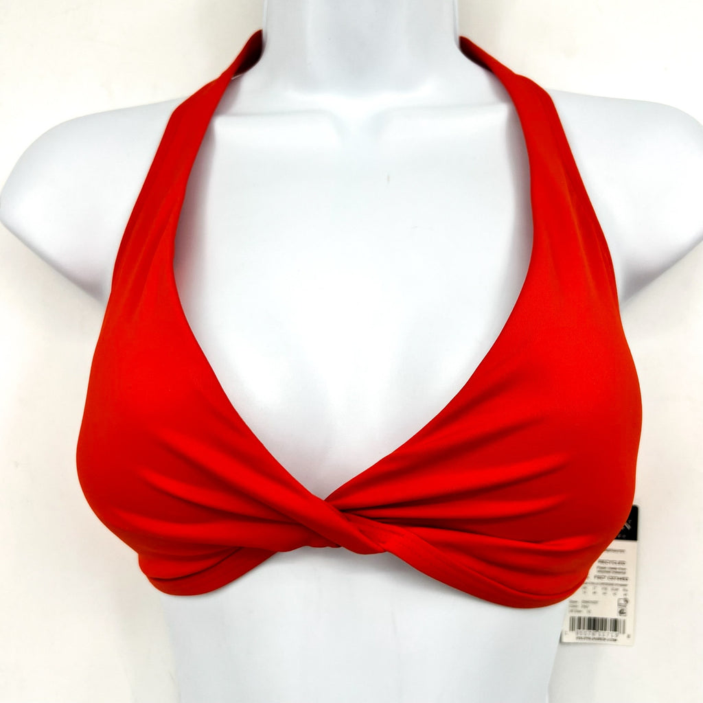 LAUREN RALPH LAUREN Twist-Front Bikini Top Size 12 Red Orange Halter NWT