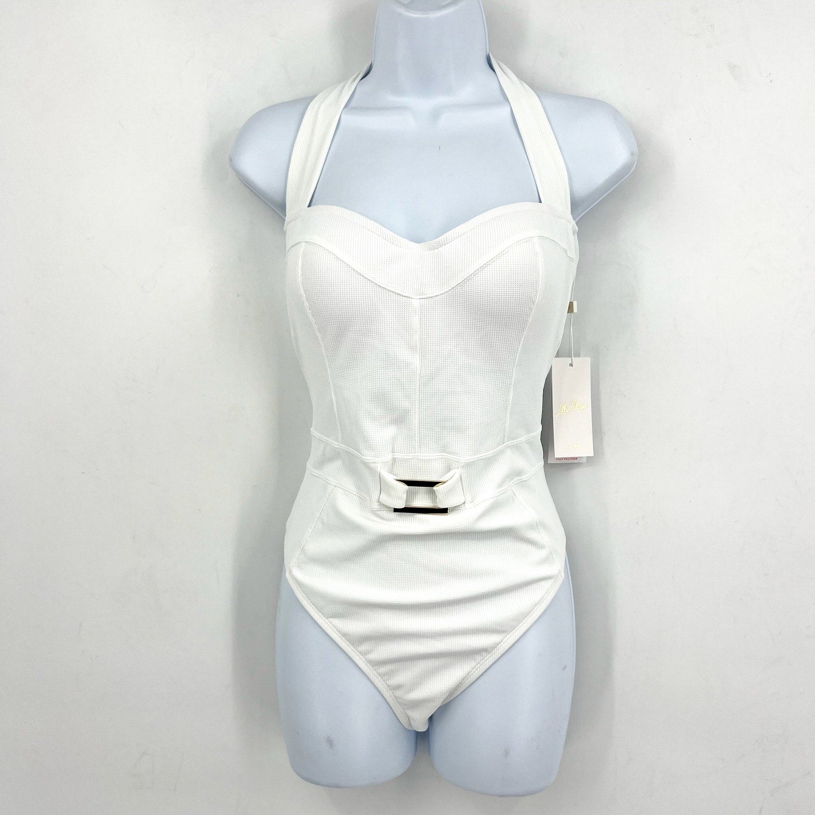 LILLY PULITZER Womens Jyn One-Piece Swimsuit Size 10 Resort White Belt NWT