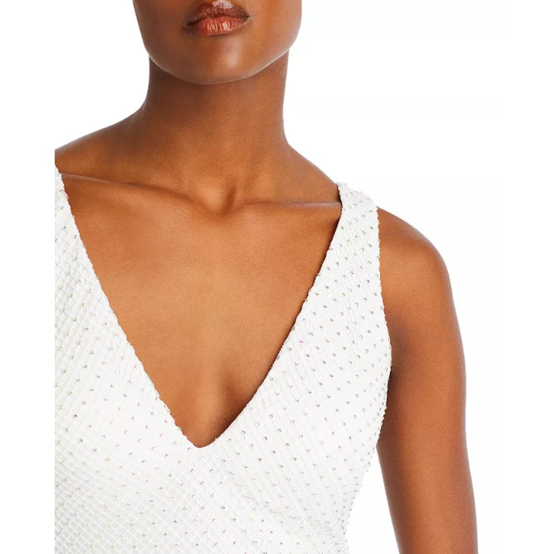 AQUA FORMAL Women's Rhinestone Embellished Fishnet Gown Size 12 Ivory NWT