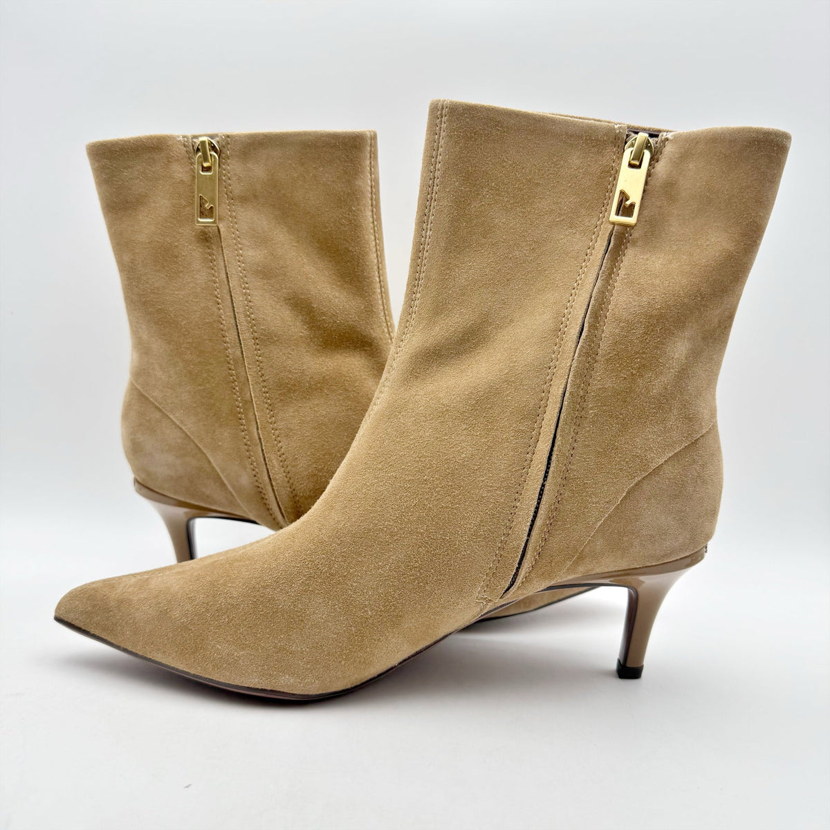 Franco Sarto Womens Anna Heel Ankle Bootie Size 8 M EU 38.5 Taupe Tan Suede NIB