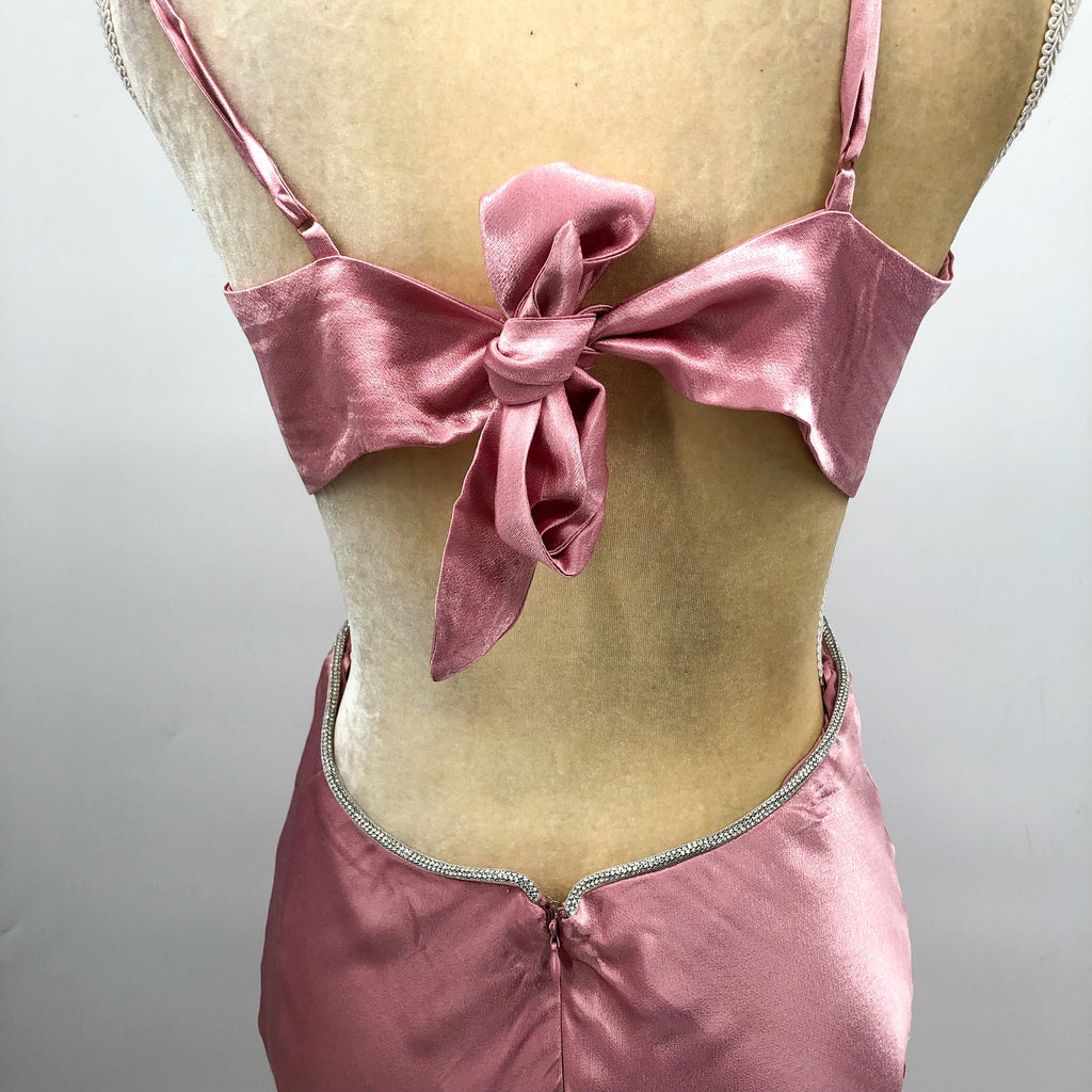 BARDOT Womens Rome Diamonte Slip Dress US Size 8 Blush Pink Open Back V NWT