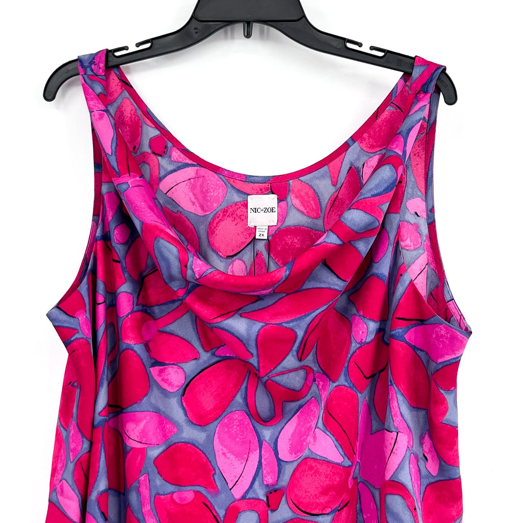 NIC + ZOE Women's Happy Petal Splash Tank Top 2X Pink Multi Cowl Neck NWT