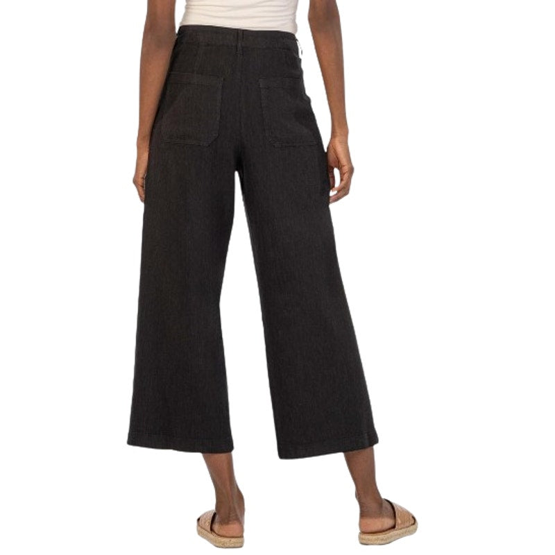 KUT FROM THE KLOTH Topaz Crop Wide Leg Pants Size 4 Petite Black Linen NWOT