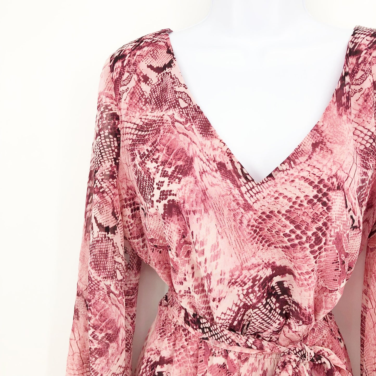 INC INTERNATIONAL CONCEPTS Maxi Dress Size 14 Pink Snake Print Long Sleeve NWT