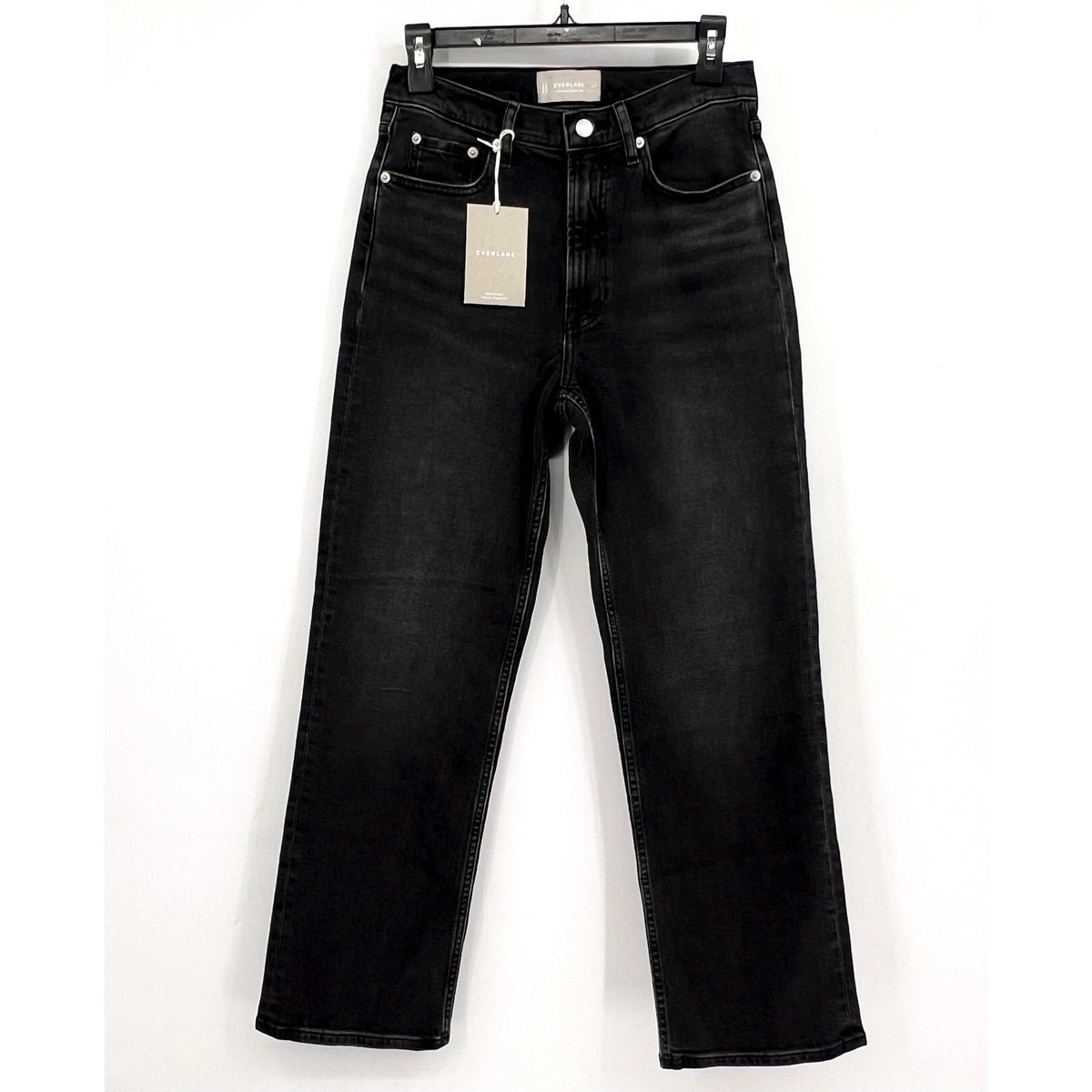 EVERLANE Women's The Cheeky Straight Jeans 27R US 4 Washed Black Stretch NWT