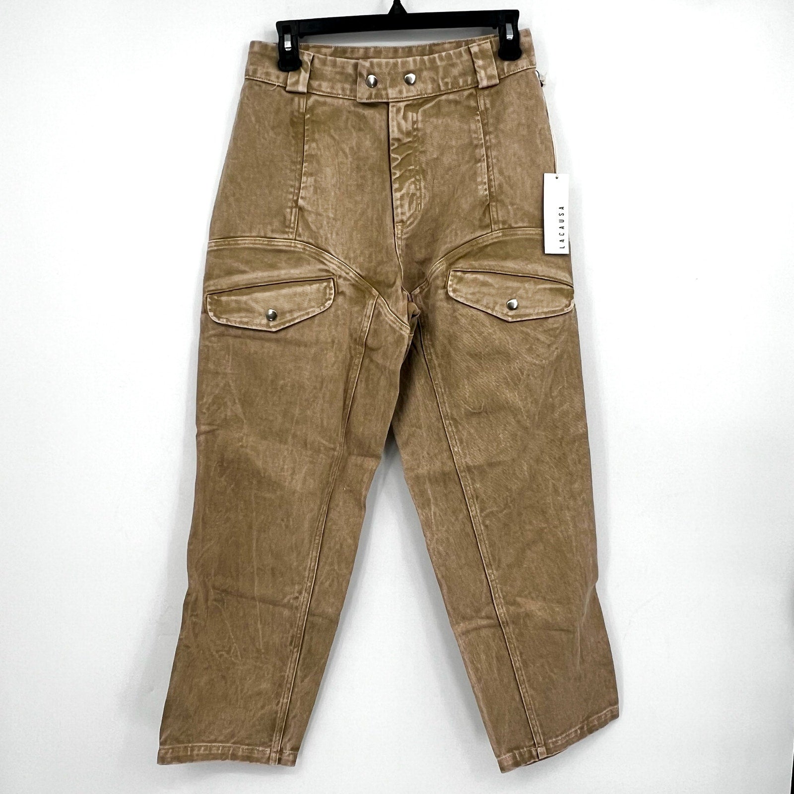 LACAUSA Women's Diego Cargo Trouser Jeans Size 4 Sand Mineral Wash High Rise NWT