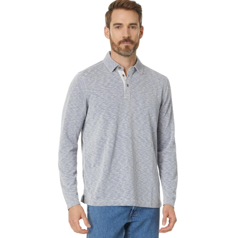 JOHNSTON & MURPHY Men's Polo Shirt XL Blue Indigo Vintage Slub Long-Sleeve NWT