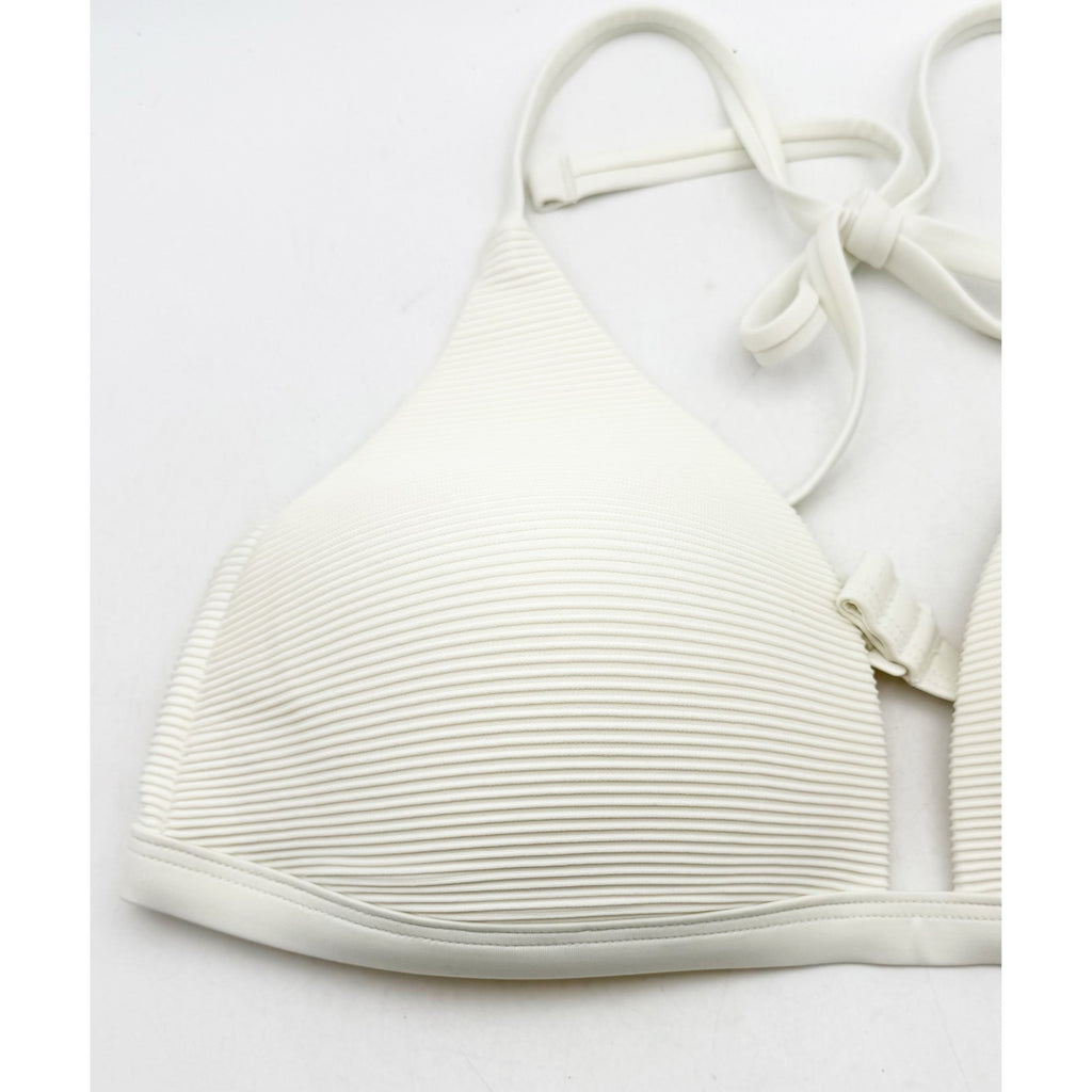 PRANA Women's Lexie Bikini Top Medium White Ottoman Horchata Halter NWT