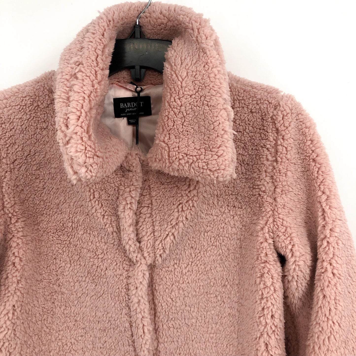 BARDOT JUNIOR Girl's Milly Soft Teddy Jacket XL US 14 Pink Musk Faux Fur NWT