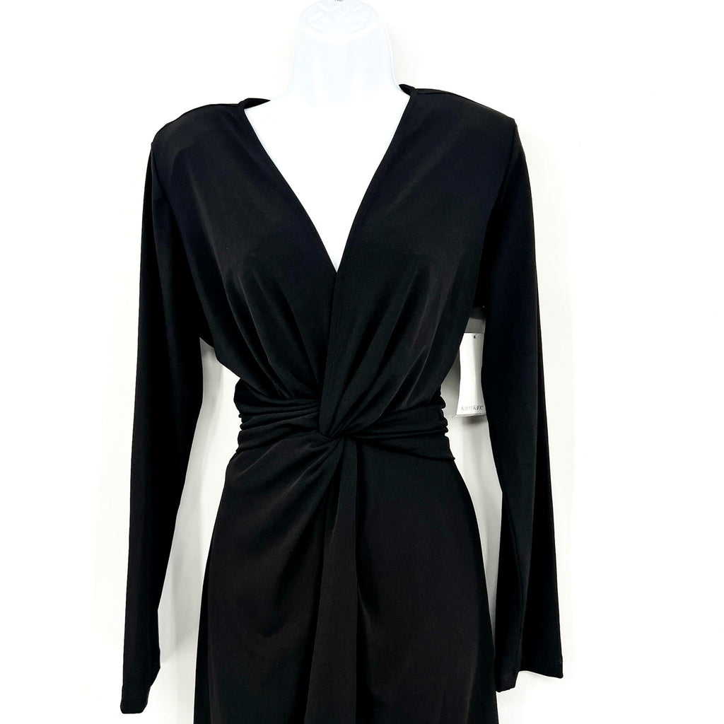 KAREN KANE Women's Twist Front Dress Large Black Stretch Long Sleeve NWT